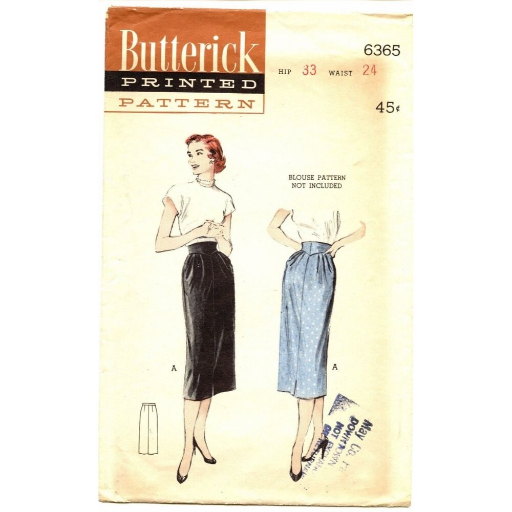 Butterick 6365 Vintage Sewing Pattern 4-Gore Skirt Empire Waist 24" Waist 33" Hi